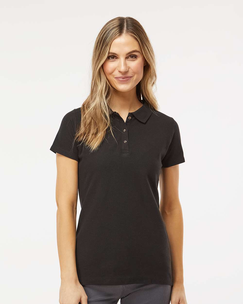 M&O 7600 Women’s Ringspun Pique Polo — Black